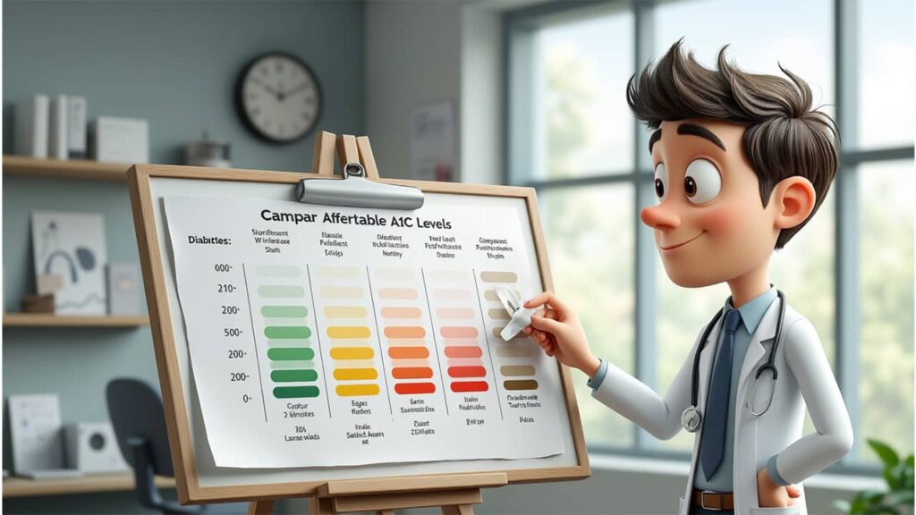 Acceptable A1C levels for seniors with diabetes and other conditions chart.