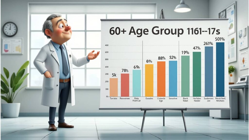 Recommended A1C levels for seniors by different age groups chart.