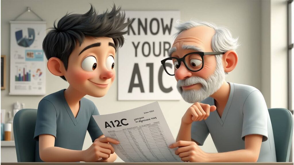 Senior man having a friendly conversation with his doctor about A1C goals