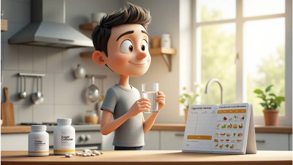 Alex showing proper daily dosage of NuviaLab Sugar Control”