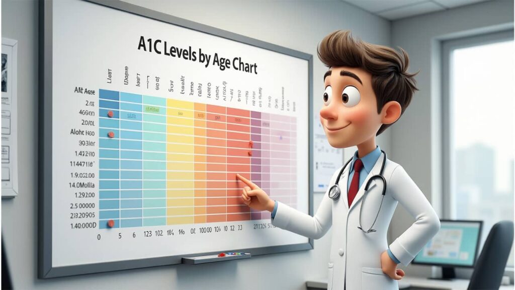 Alex explaining the A1C Levels by Age Chart with normal, prediabetic, and diabetic ranges